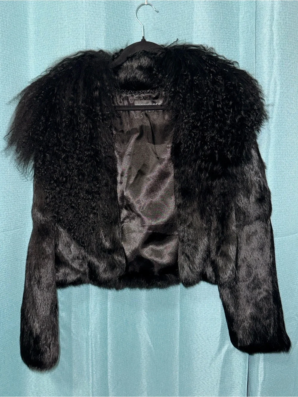 Adrienne Landau Genuine Rabbit & Mongolian Fur Jacket Black Size L